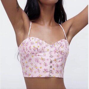 ZARA Floral Bustier Corset Crop Top